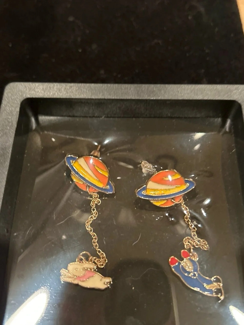 Planet Dangle Kids Earrings - Orange & Blue Planet Design